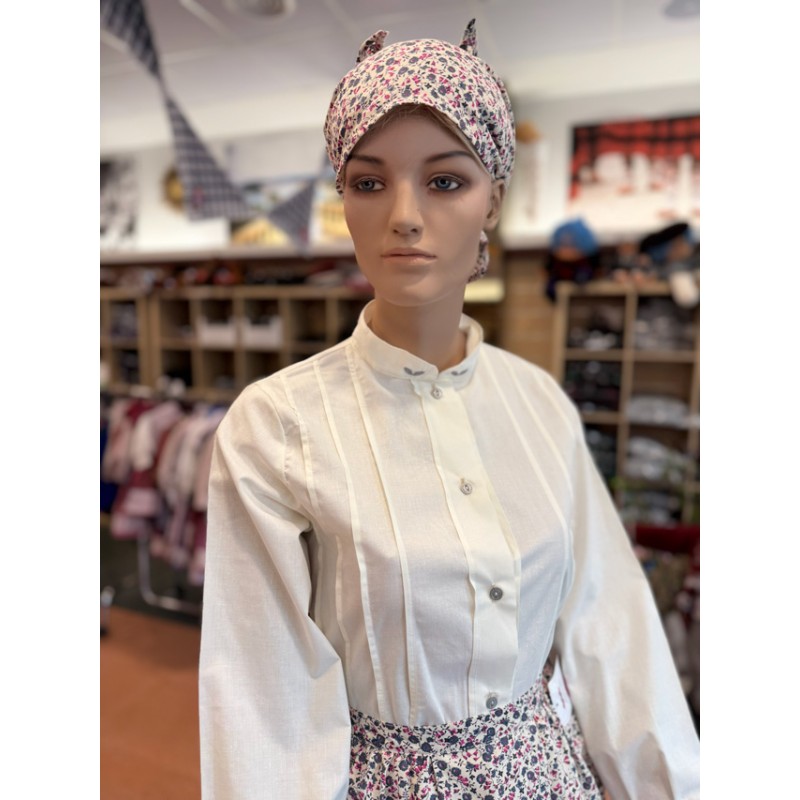 Conjunto de traje vasco mujer estampado con blusa, falda, delantal y pañuelo