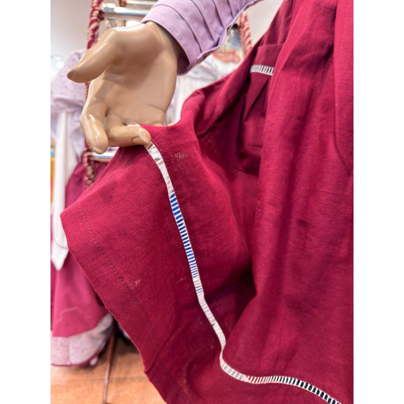 Traje vasco mujer granate completo con corpiño, falda, toquilla y pañuelo