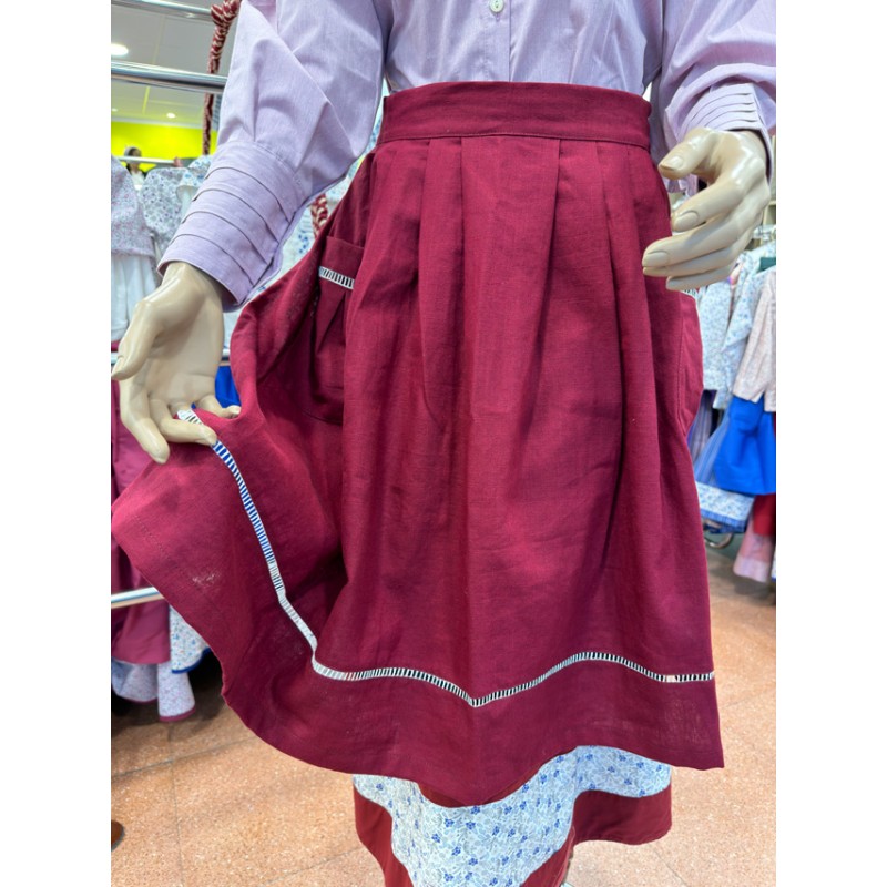 Traje vasco mujer granate completo con corpiño, falda, toquilla y pañuelo