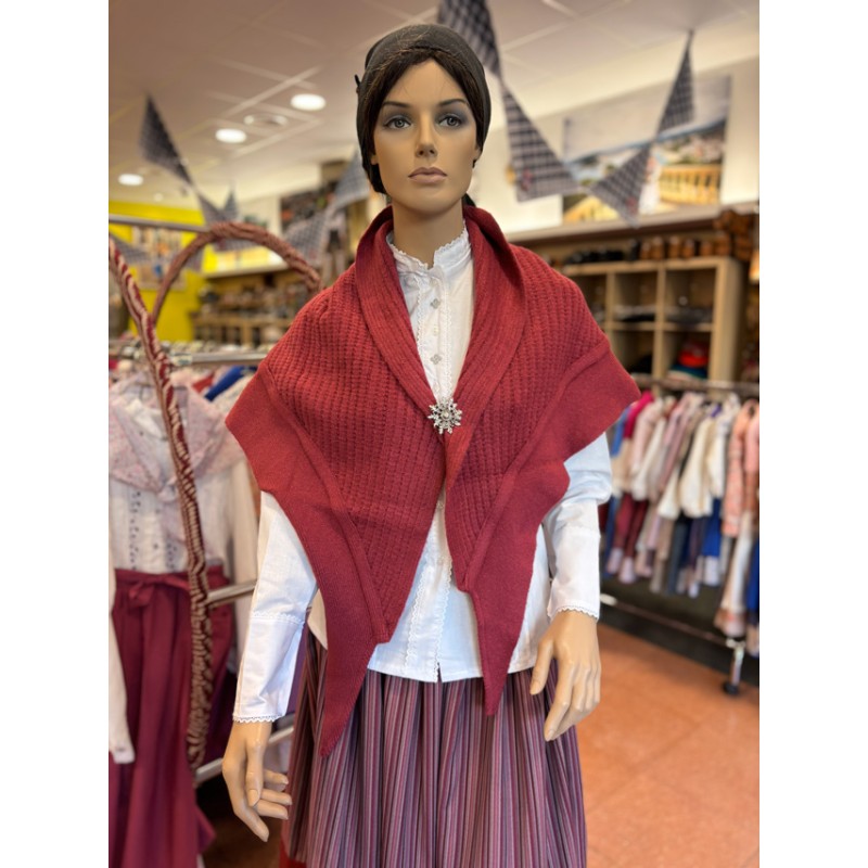 Traje vasco mujer granate completo con corpiño, falda, toquilla y pañuelo