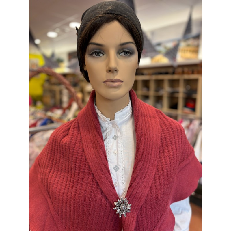 Traje vasco mujer granate completo con corpiño, falda, toquilla y pañuelo