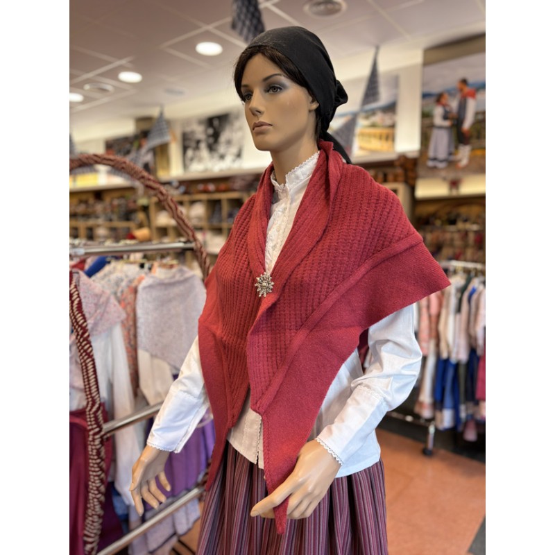 Traje vasco mujer granate completo con corpiño, falda, toquilla y pañuelo