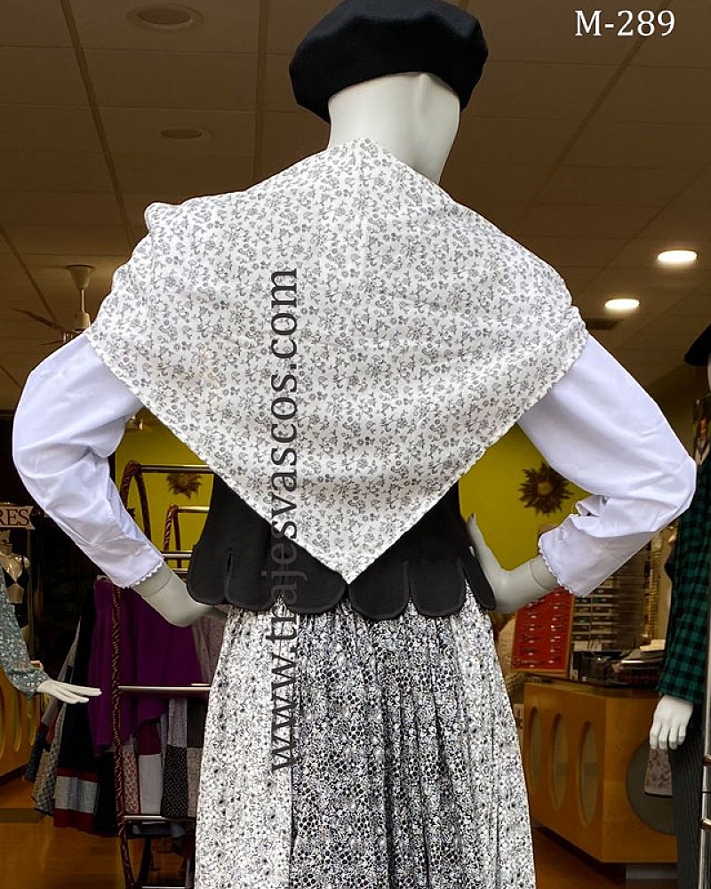 Traje vasco mujer completo negro con corpiño, falda estampada y pañuelo - Traje de Aldeana Vasca de Mujer