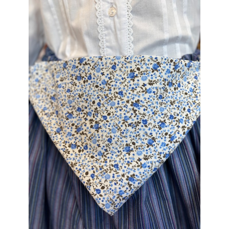 Traje vasco mujer azul completo con falda, delantal y blusa tradicional