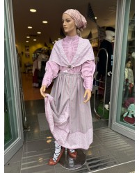 Falda de traje vasco rosa con rayas verticales y pañuelo incluido