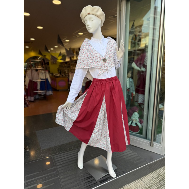 Traje vasco mujer rojo con falda tradicional y pañuelo floral incluido