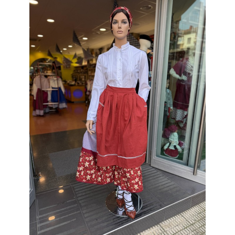 Traje vasco mujer con falda tradicional, delantal y pañuelo incluido