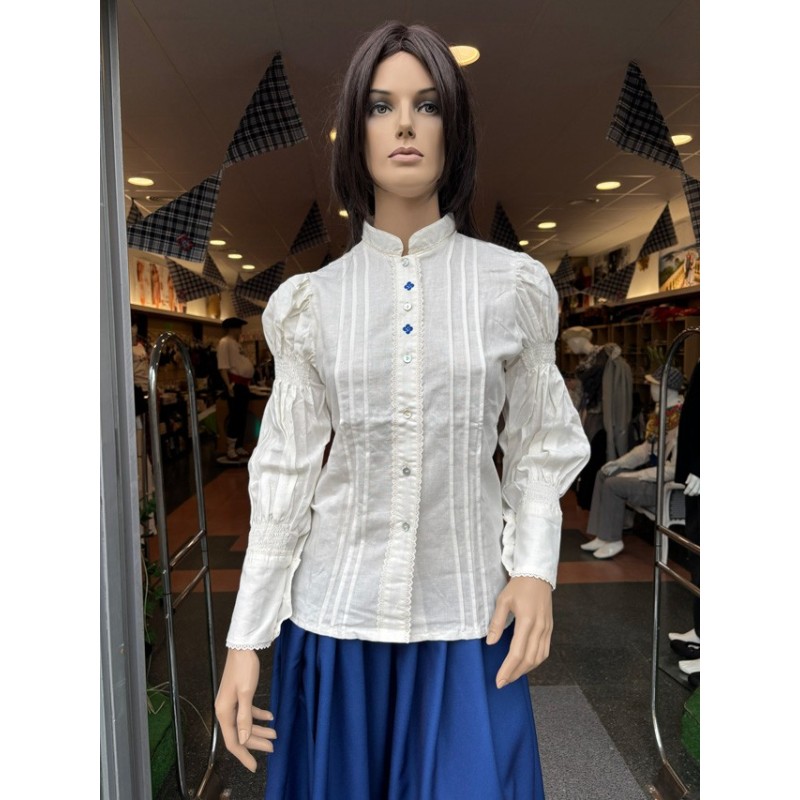 Traje vasco mujer con blusa abullonada bordada y falda azul con pañuelo incluido