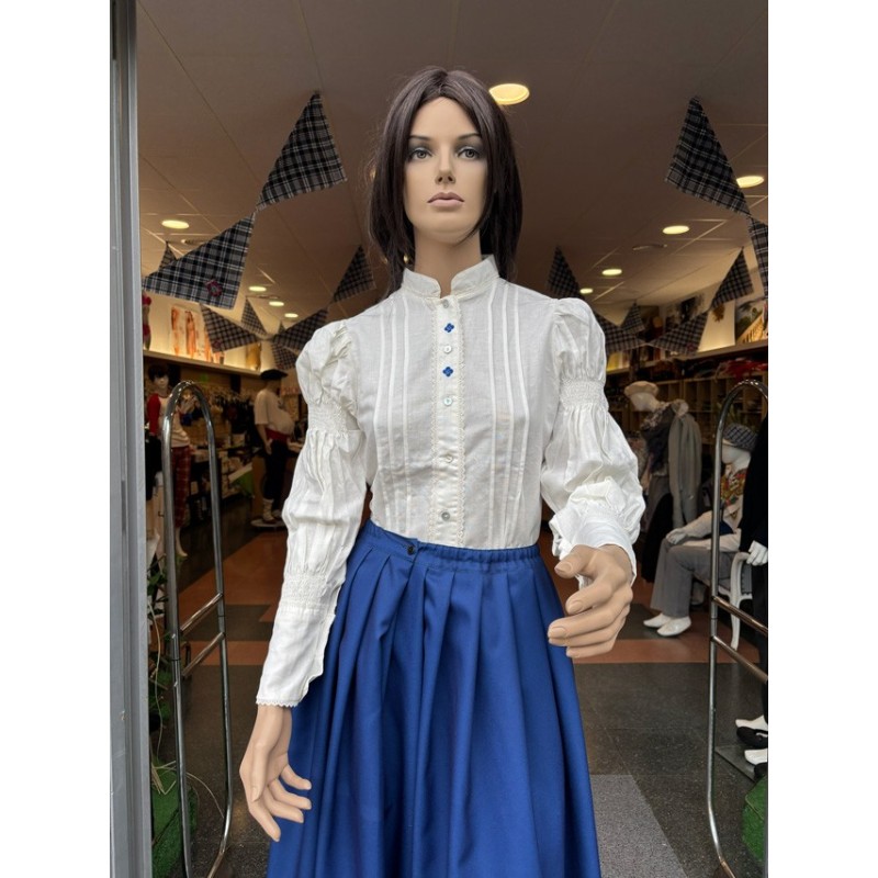 Traje vasco mujer con blusa abullonada bordada y falda azul con pañuelo incluido