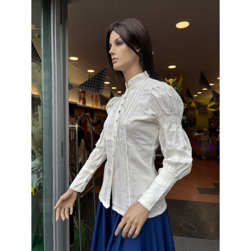 Traje vasco mujer con blusa abullonada bordada y falda azul con pañuelo incluido