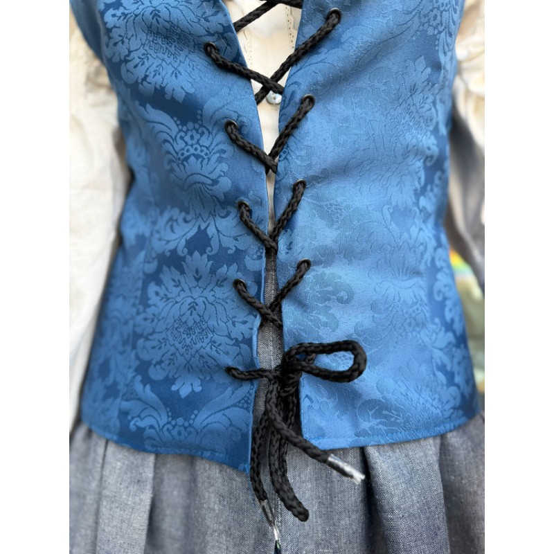 Corpiño vasco azul floreado tradicional para traje vasco