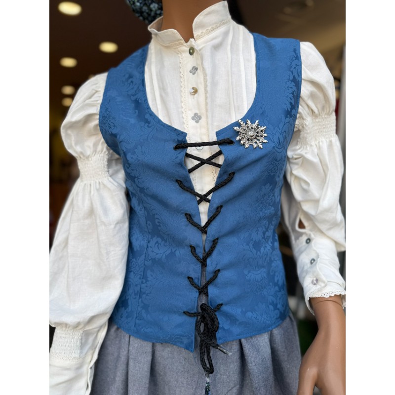 Corpiño vasco azul floreado tradicional para traje vasco