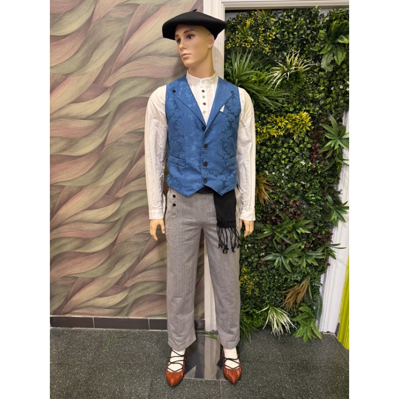 Traje vasco hombre con chaleco azul y gerriko negro