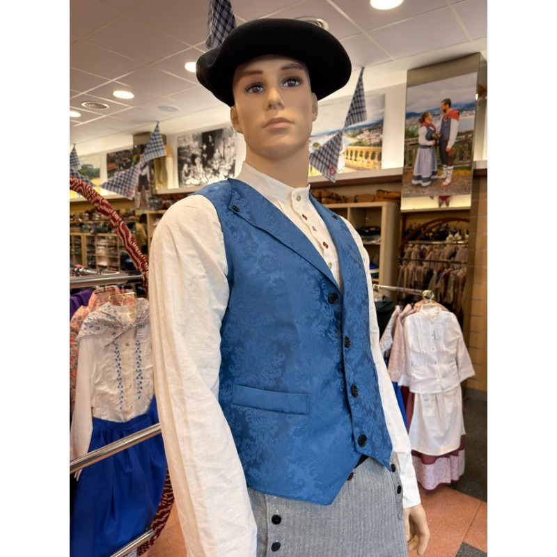 Traje vasco hombre con chaleco azul y gerriko negro