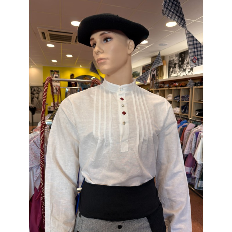 Traje vasco hombre con chaleco azul y gerriko negro