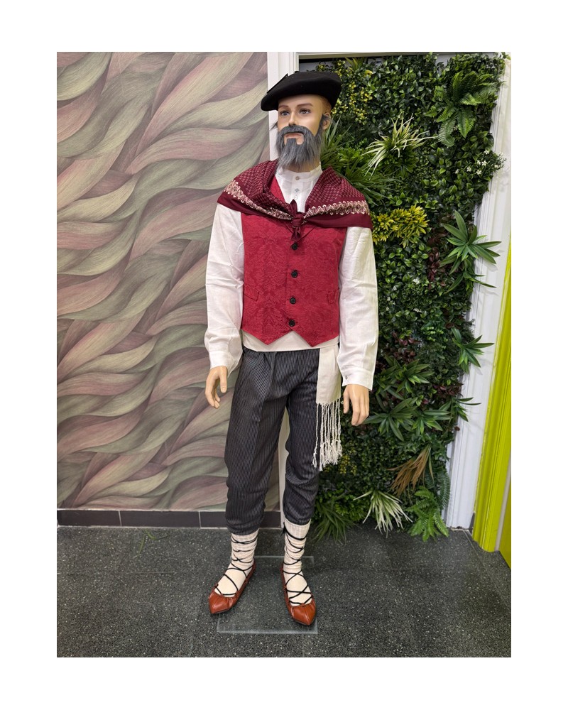 Traje vasco hombre completo con chaleco granate