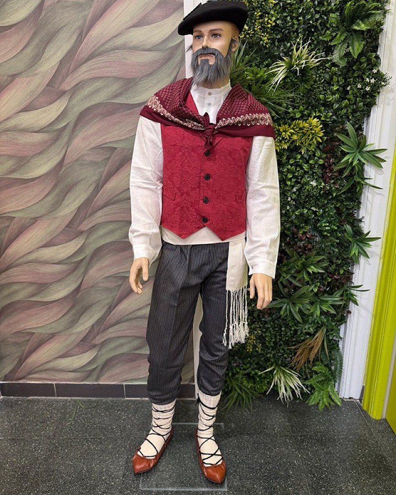 Traje vasco hombre completo con chaleco granate - traje de baserritarra regional vasco tradicional