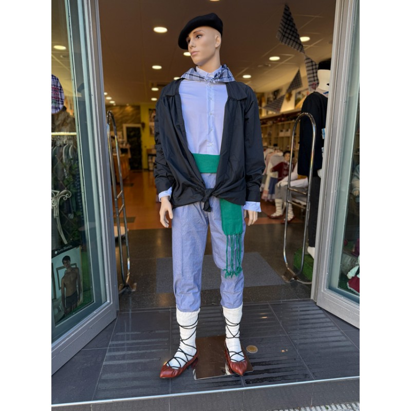 Traje Vasco Hombre Negro con Gerriko Verde
