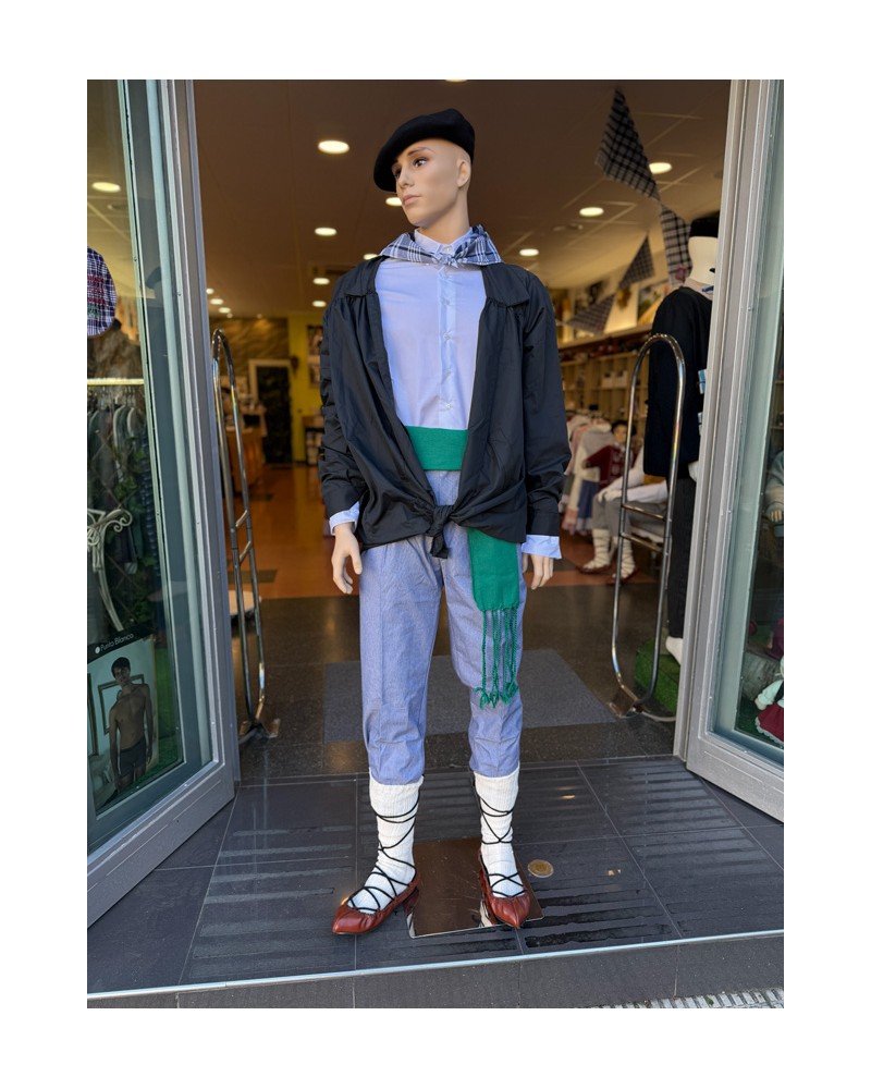 Traje Vasco Hombre Negro con Gerriko Verde