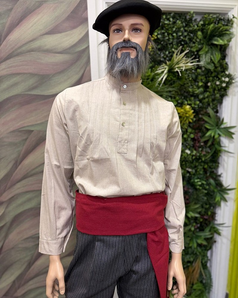 Traje vasco hombre con chaleco negro y pañuelo granate - traje de baserritarra regional vasco tradicional