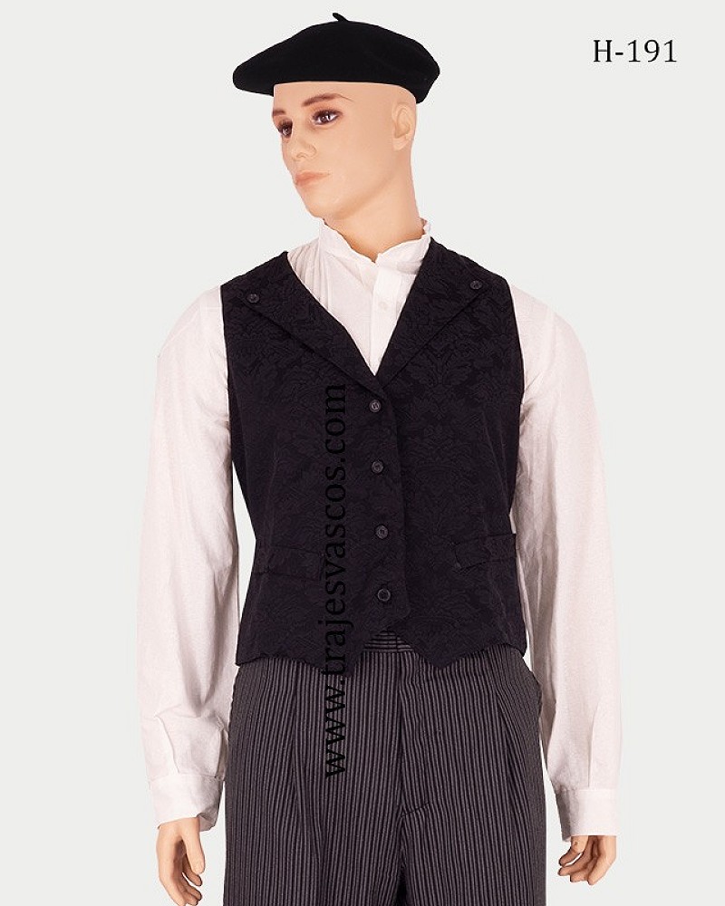 Traje vasco hombre con chaleco negro y pañuelo granate - traje de baserritarra regional vasco tradicional