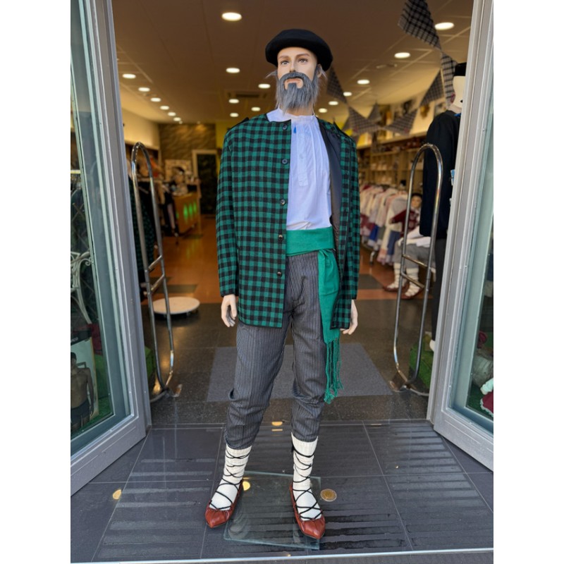 Traje vasco hombre con kaiku verde y pantalón rayas