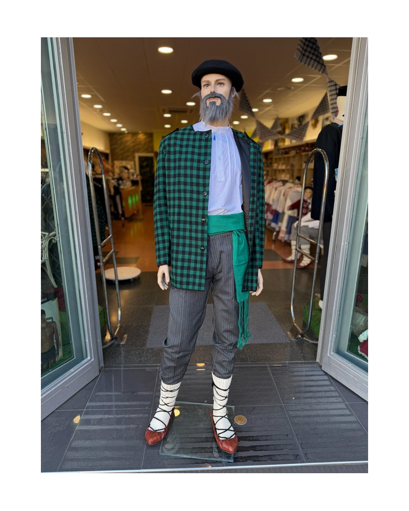 Traje vasco hombre con kaiku verde y pantalón rayas