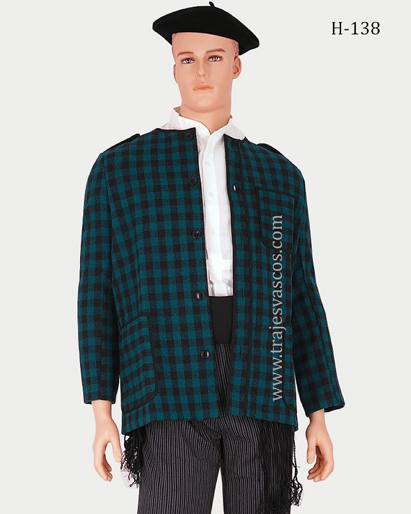 Traje vasco hombre con kaiku verde y pantalón de rayas - traje de baserritarra regional vasco completo