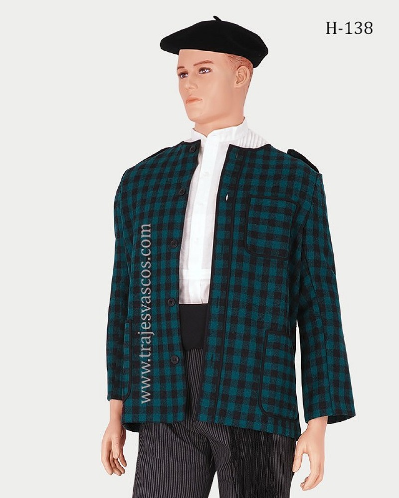 Traje vasco hombre con kaiku verde y pantalón de rayas - traje de baserritarra regional vasco completo