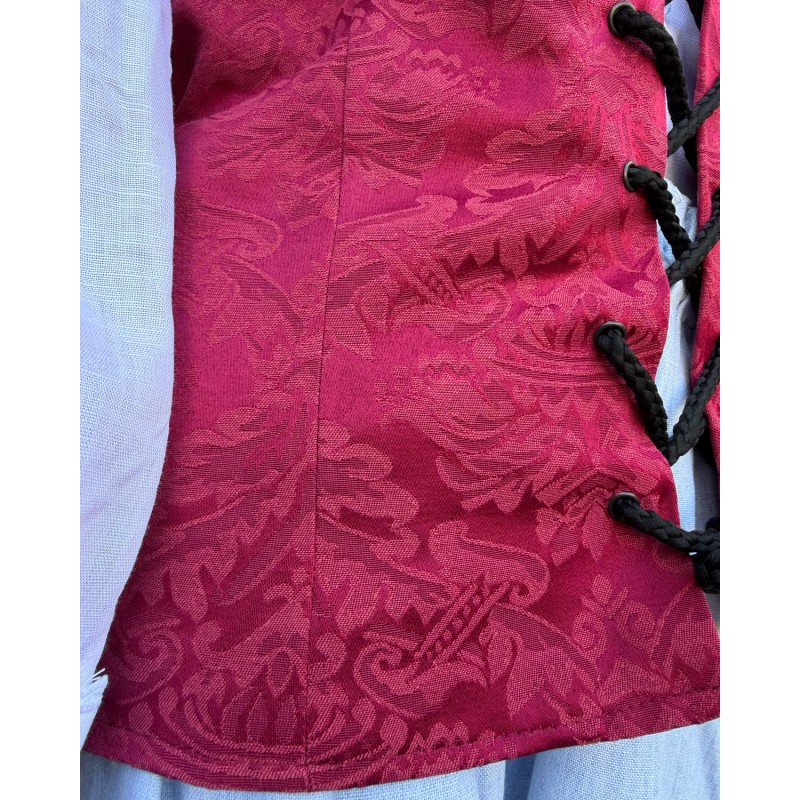 Corpiño vasco granate adamascado con cordones tradicionales