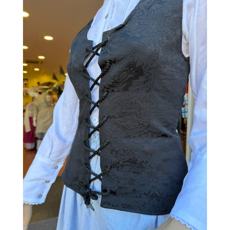 Corpiño vasco negro adamascado tradicional ajustable