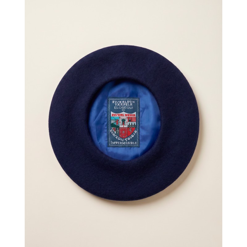 Txapela Elósegui azul marino boina vasca original impermeable