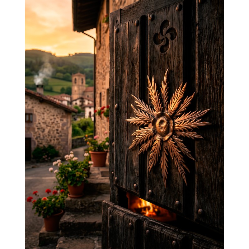 Eguzkilore metálico para puerta decoración caserío protección tradicional vasca