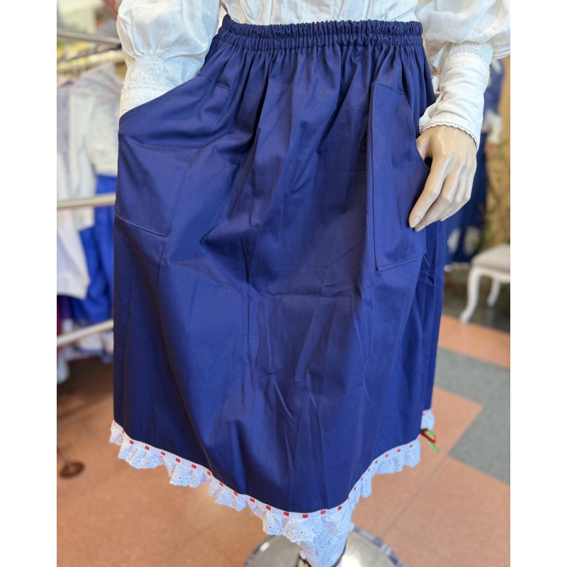 Falda de Mahón Azul Marino para Mujer con Puntilla - Estilo Aldeana Vasca