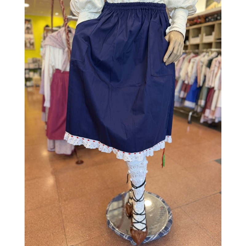 Falda de Mahón Azul Marino para Mujer con Puntilla - Estilo Aldeana Vasca
