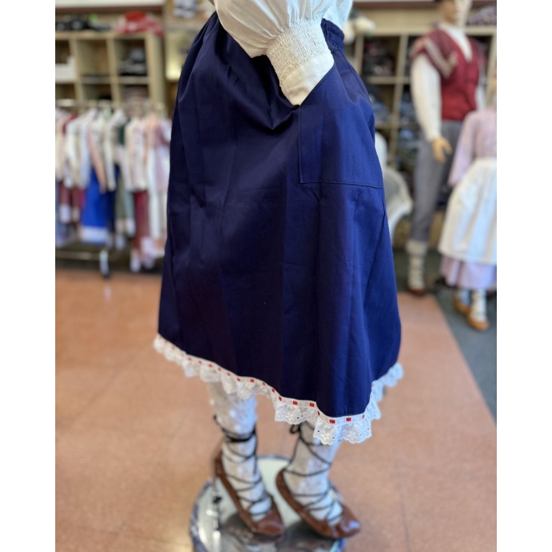 Falda de Mahón Azul Marino para Mujer con Puntilla - Estilo Aldeana Vasca