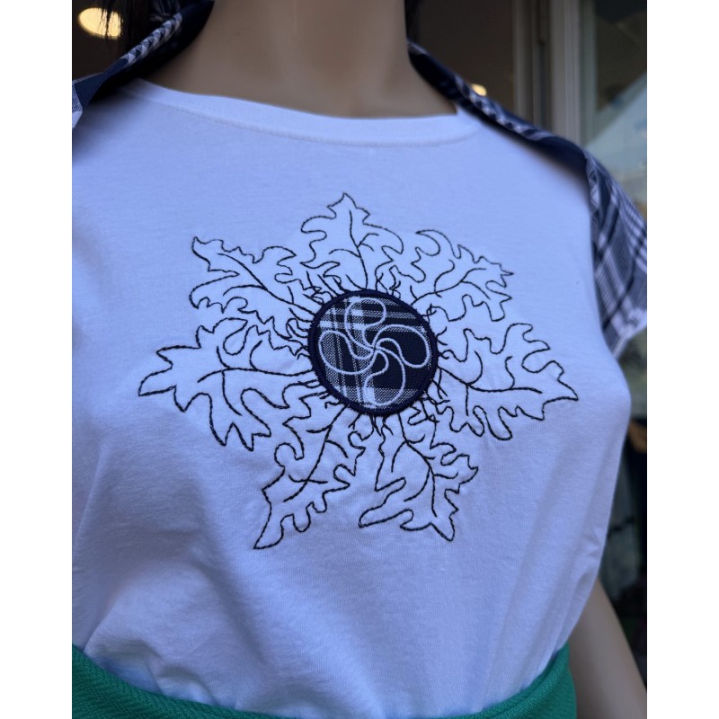 Camiseta Eguzkiburu Blanca de Manga Corta para Mujer - Eguzkilore y Lauburu