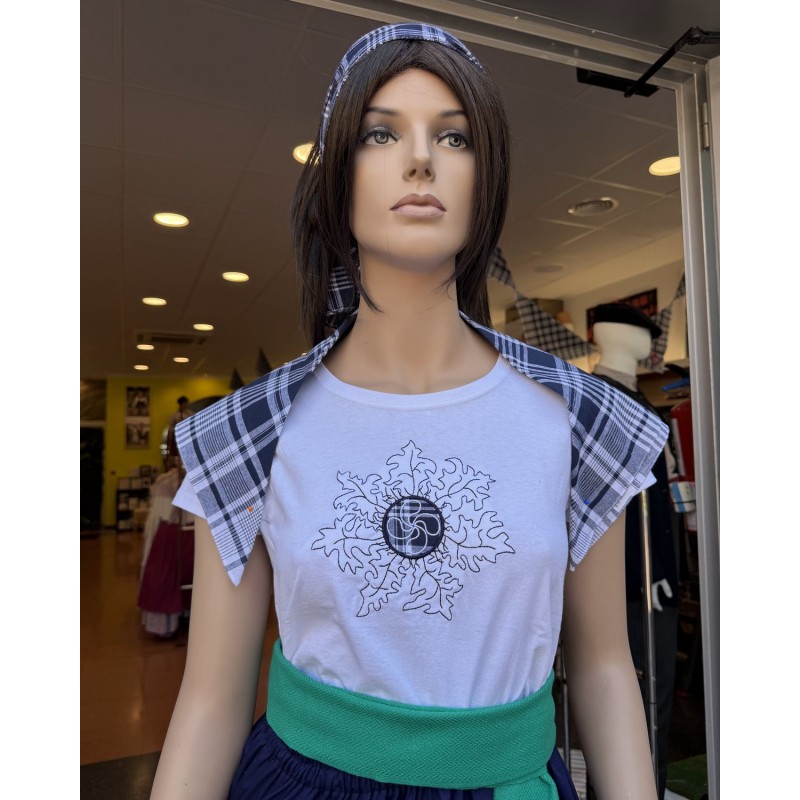 Camiseta Eguzkiburu Blanca de Manga Corta para Mujer - Eguzkilore y Lauburu