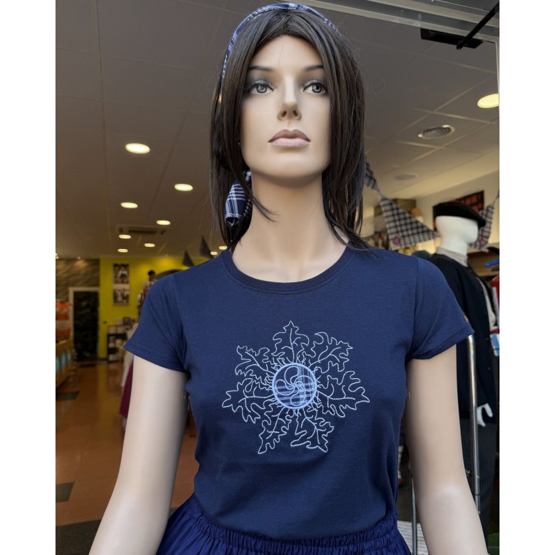Camiseta Eguzkiburu Azul Marino de Manga Corta para Mujer - Eguzkilore y Lauburu