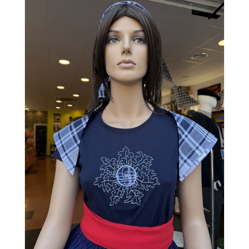 Camiseta Eguzkiburu Azul Marino de Manga Corta para Mujer - Eguzkilore y Lauburu