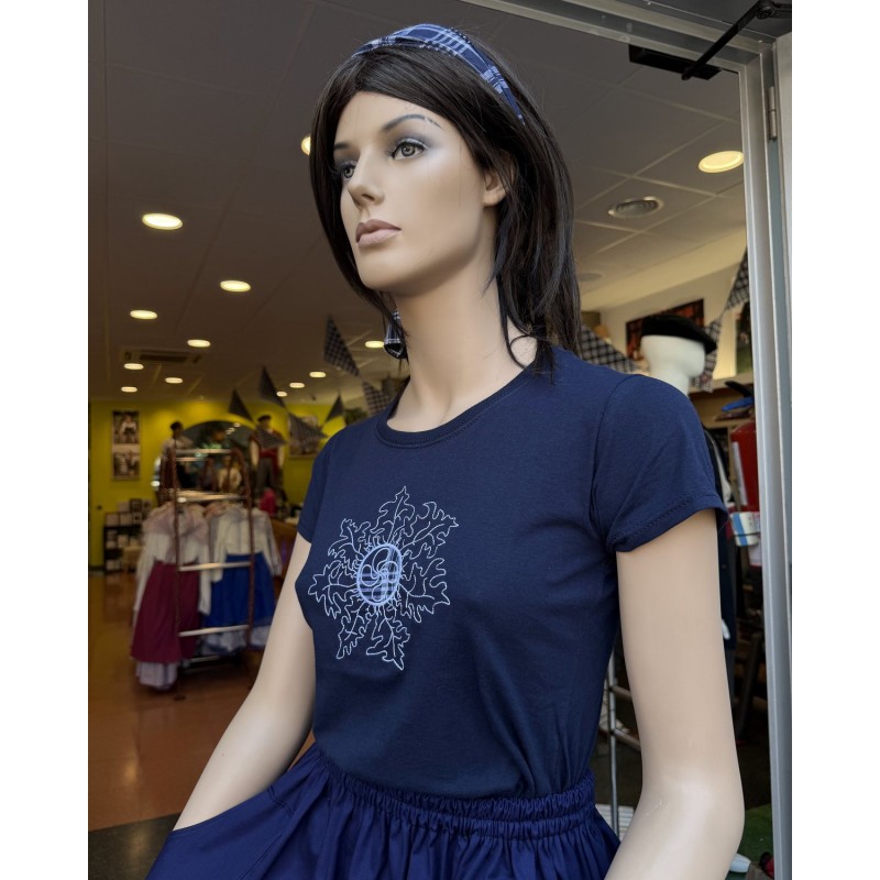 Camiseta Eguzkiburu Azul Marino de Manga Corta para Mujer - Eguzkilore y Lauburu