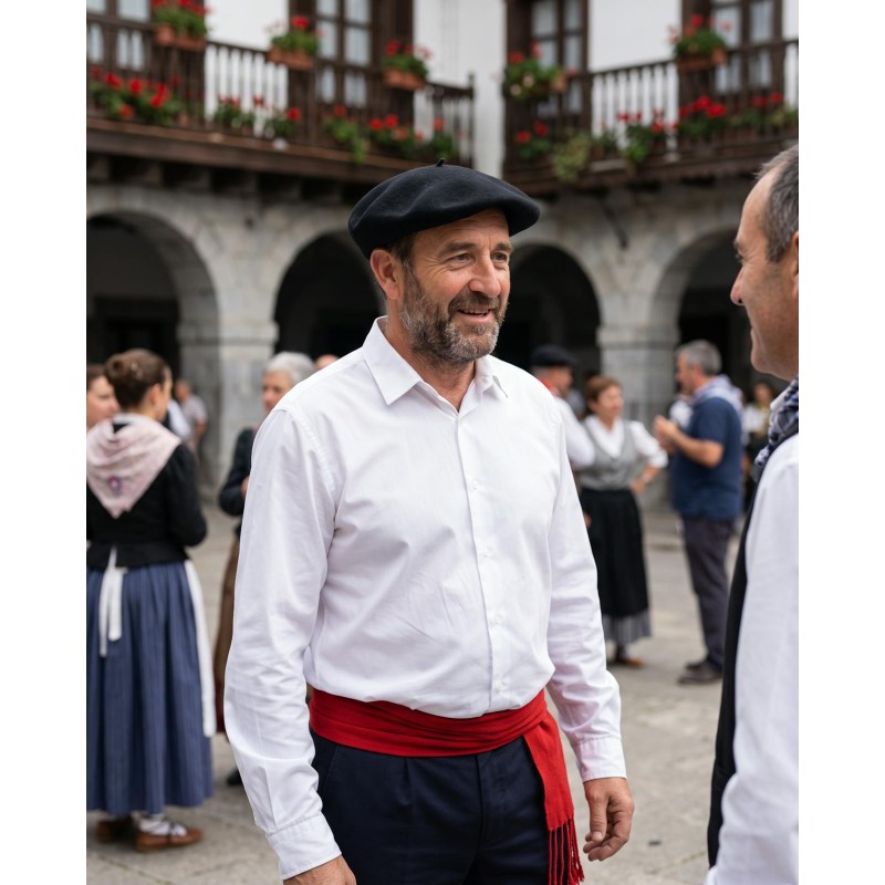 Camisa básica blanca de cuello para traje vasco de hombre