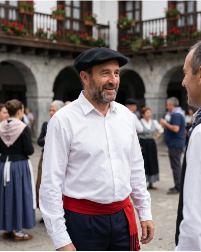 Camisa básica blanca de cuello para traje vasco de hombre