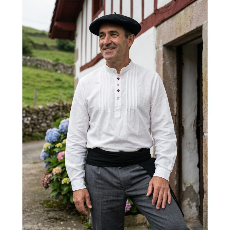 Camisa blanca con laburus bordados granate de calidad superior