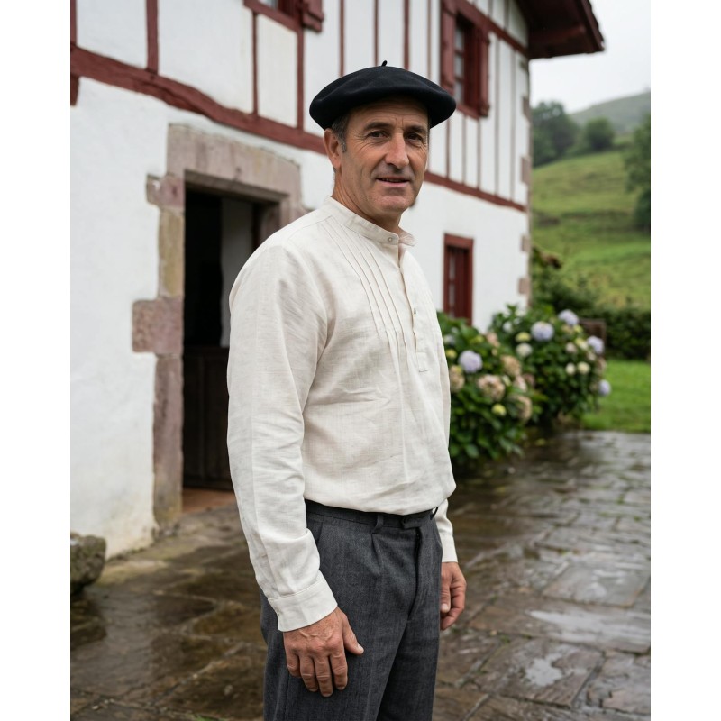Camisa vasca de lino cruda para hombre tradicional Euskal Jantziak