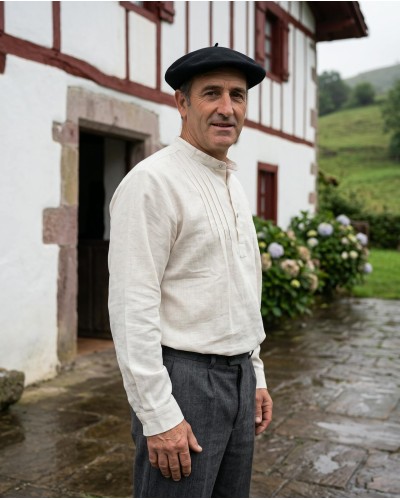 Camisa vasca de lino cruda para hombre tradicional Euskal Jantziak