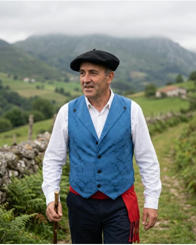 Chaleco vasco de hombre azul adamascado tradicional