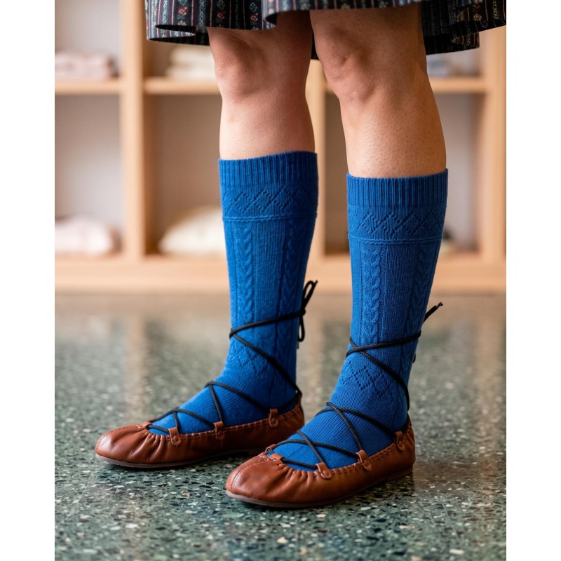 Medias de perlé azules hasta la rodilla para traje vasco calcetines tradicionales euskal jantziak