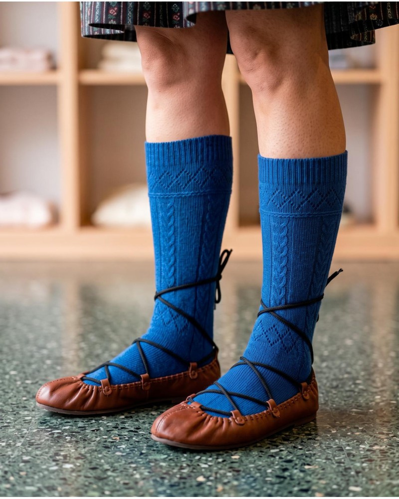 Medias de perlé azules hasta la rodilla para traje vasco calcetines tradicionales euskal jantziak