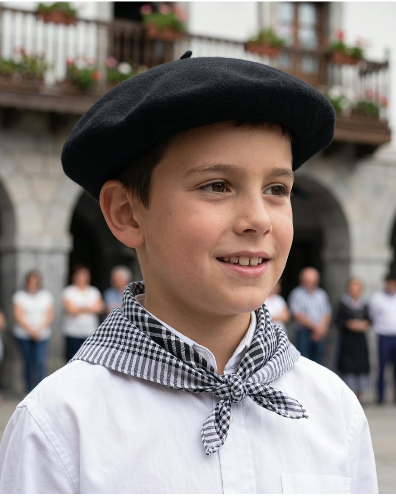 Pañuelo de cuadros negro tradicional vasco tejido de calidad O101